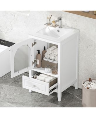 20" Bathroom Vanity with Sink, Bathroom Cabinet with Soft Closing Glass Door, A Drawer, White