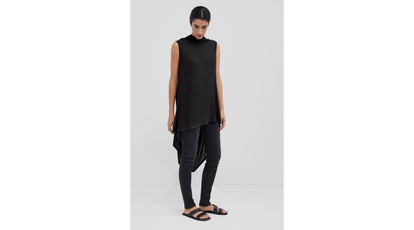 Женский топ Marcella Ines Sleeveless High-Neck Sheer Jersey Draped-Back Tunic, цвет: Чёрный — фото 4