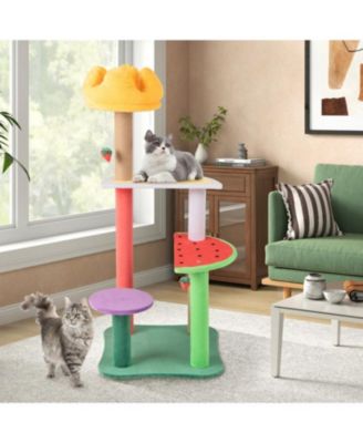 Multi-Level Cat Tree with Plush Padded Perch & Fruit-Shaped Platforms Fun & Cozy Play Tower for Cats
