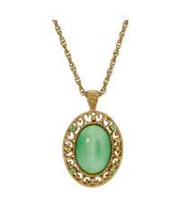 Gold Tone Green Moonstone Crystal Oval Pendant Necklace