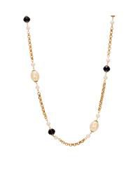 Faux Cultivated Pearl Blue Glass Bead Long Necklace