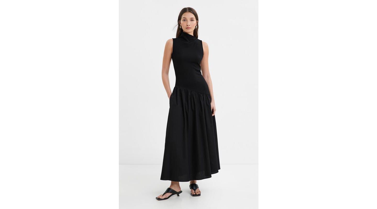 Женское платье Marcella Hutton Fitted Bodice Cotton A-Line Maxi with Side Pocket, цвет: Чёрный — фото 1