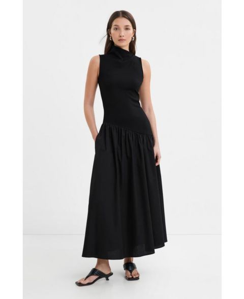 Женское платье Marcella Hutton Fitted Bodice Cotton A-Line Maxi with Side Pocket, цвет: Чёрный