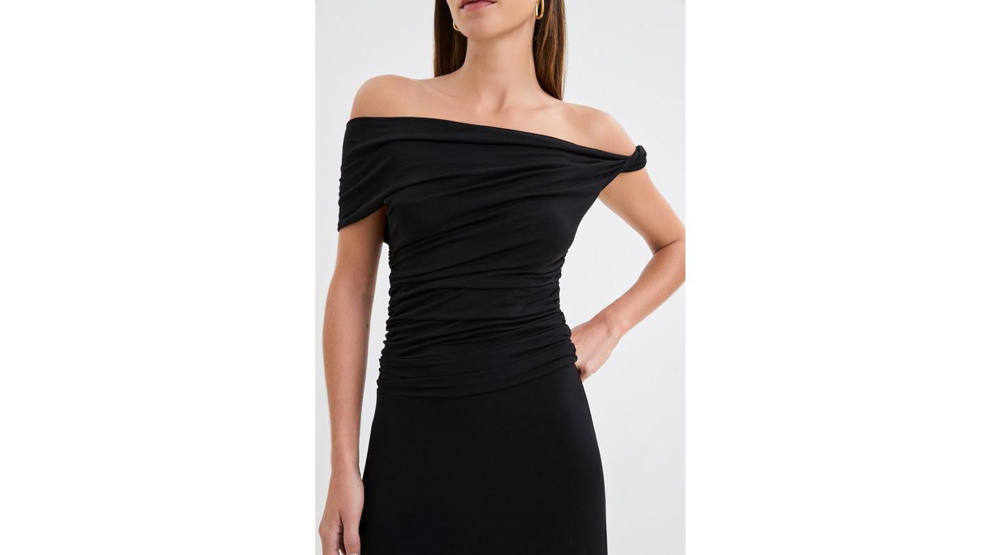 Женское платье Marcella Manon One-Shoulder A-Line Jersey Maxi, цвет: Чёрный — фото 3