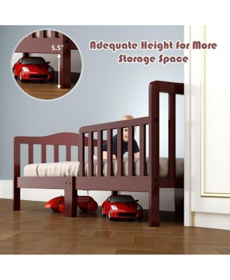 Classic Design Kids Wood Toddler Bed Frame with Two Side Safety Guardrails