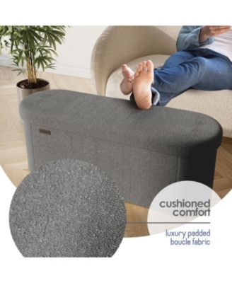 Ovel Boucle Ottoman Storage Bench – Modern Foot wood Stool, Makeup Vanity Stool, Perfect for Living Room & Bedroom Decor