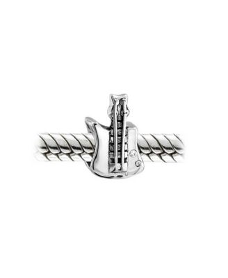 Electric Guitar Charm Bead Music Students in Oxidized Sterling Silver