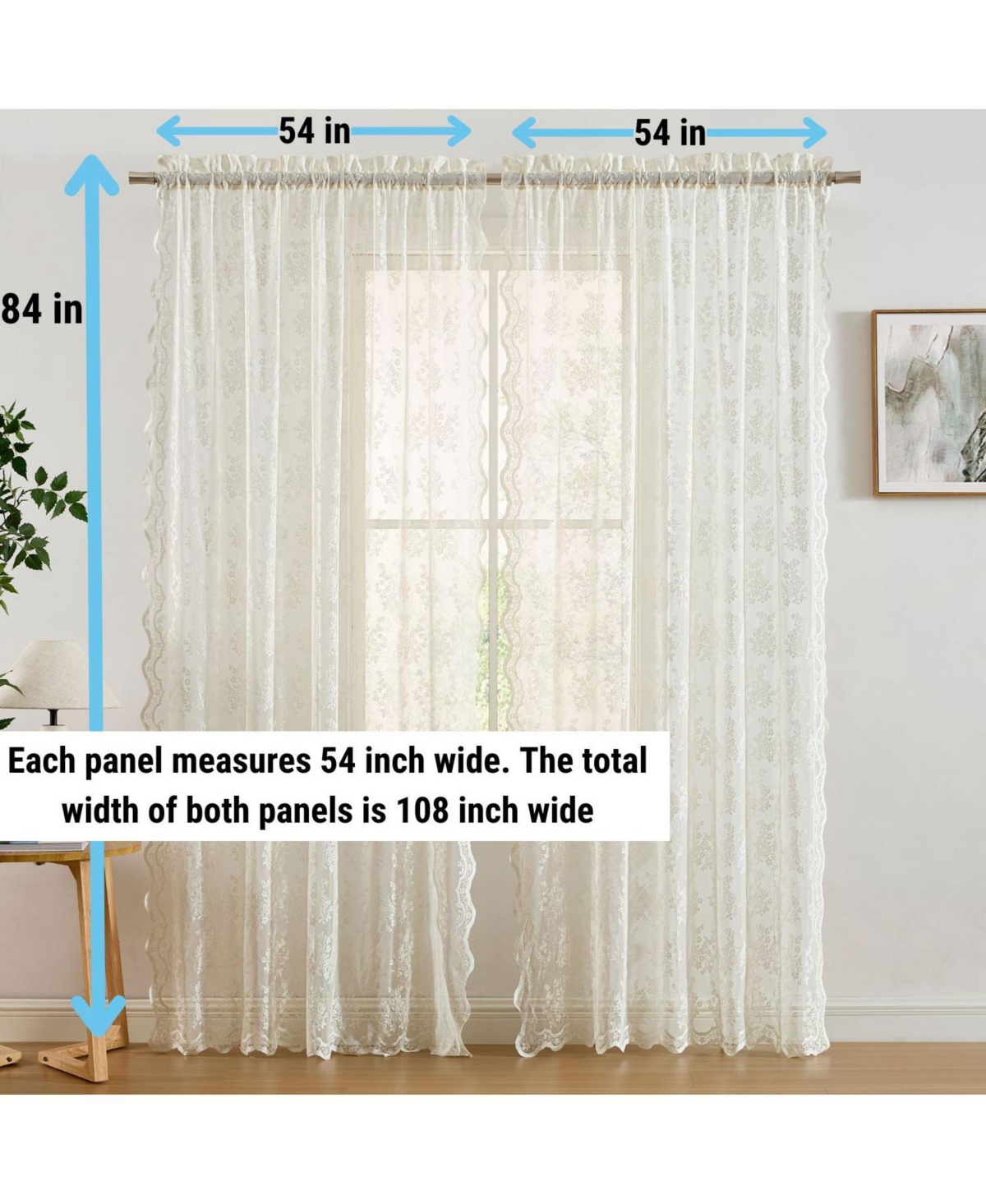 Hlc.me Jolene Floral Soft Decorative Lace Semi Sheer Light Filtering Rod Pocket Window Treatment Curtain Panels