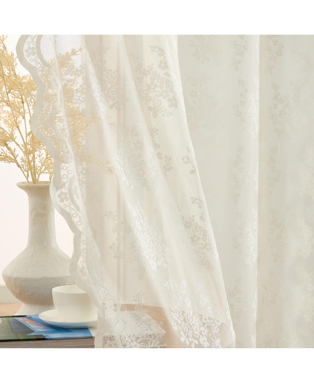 Hlc.me Jolene Floral Soft Decorative Lace Semi Sheer Light Filtering Rod Pocket Window Treatment Curtain Panels