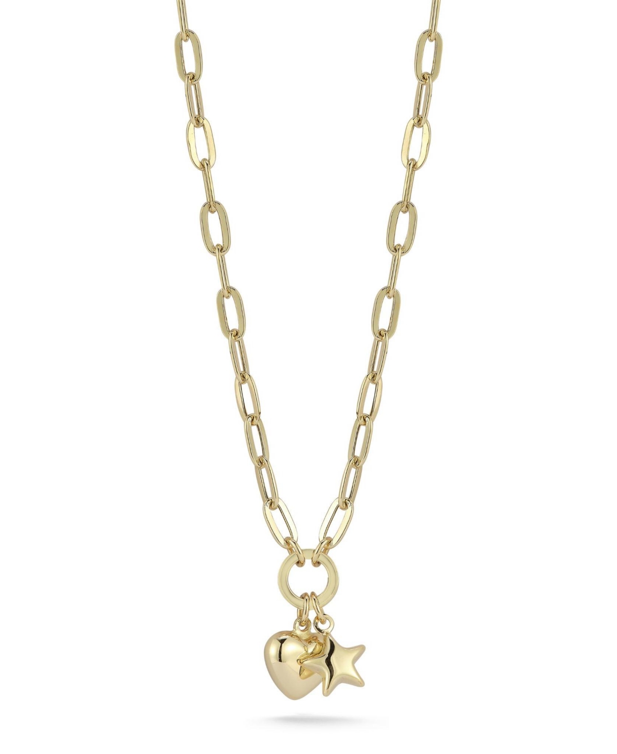 14K Gold Star Heart Charm Necklace with Paperclip Chain - 14k gold