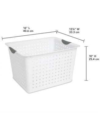 Deep Ultra Nesting Plastic Storage Bin Basket Tote, White (12 Pack)