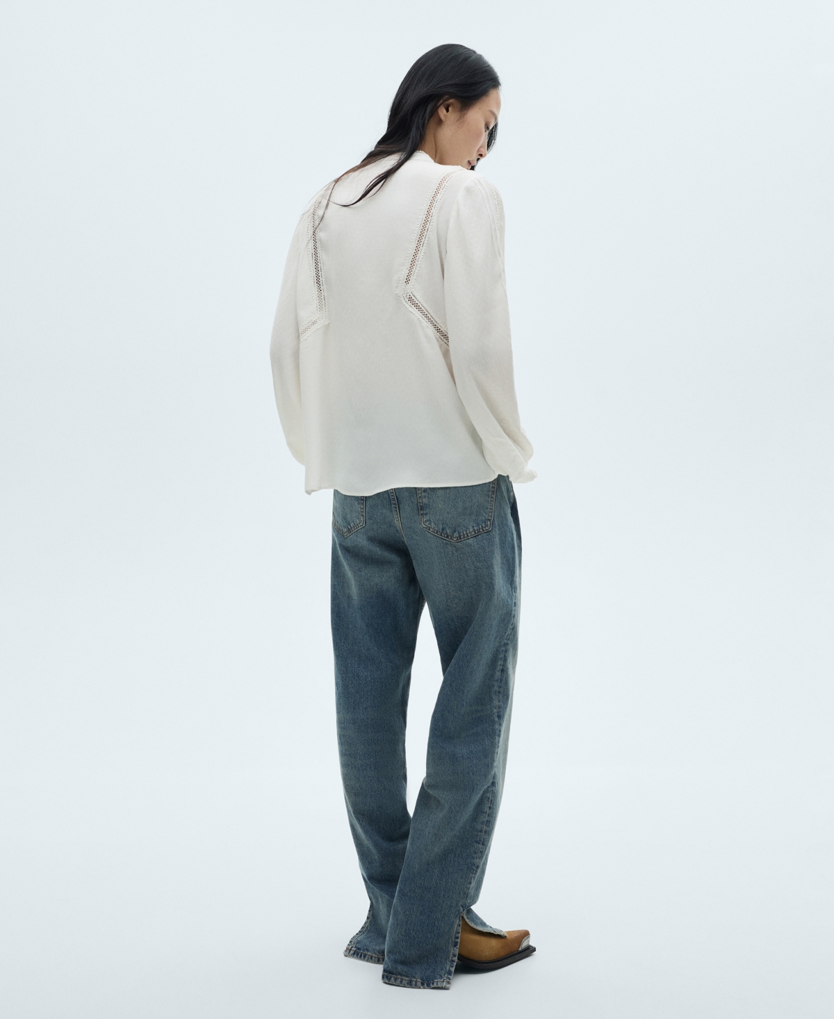 Shop Mango Women's Openwork Detail Blouse Top In Off White