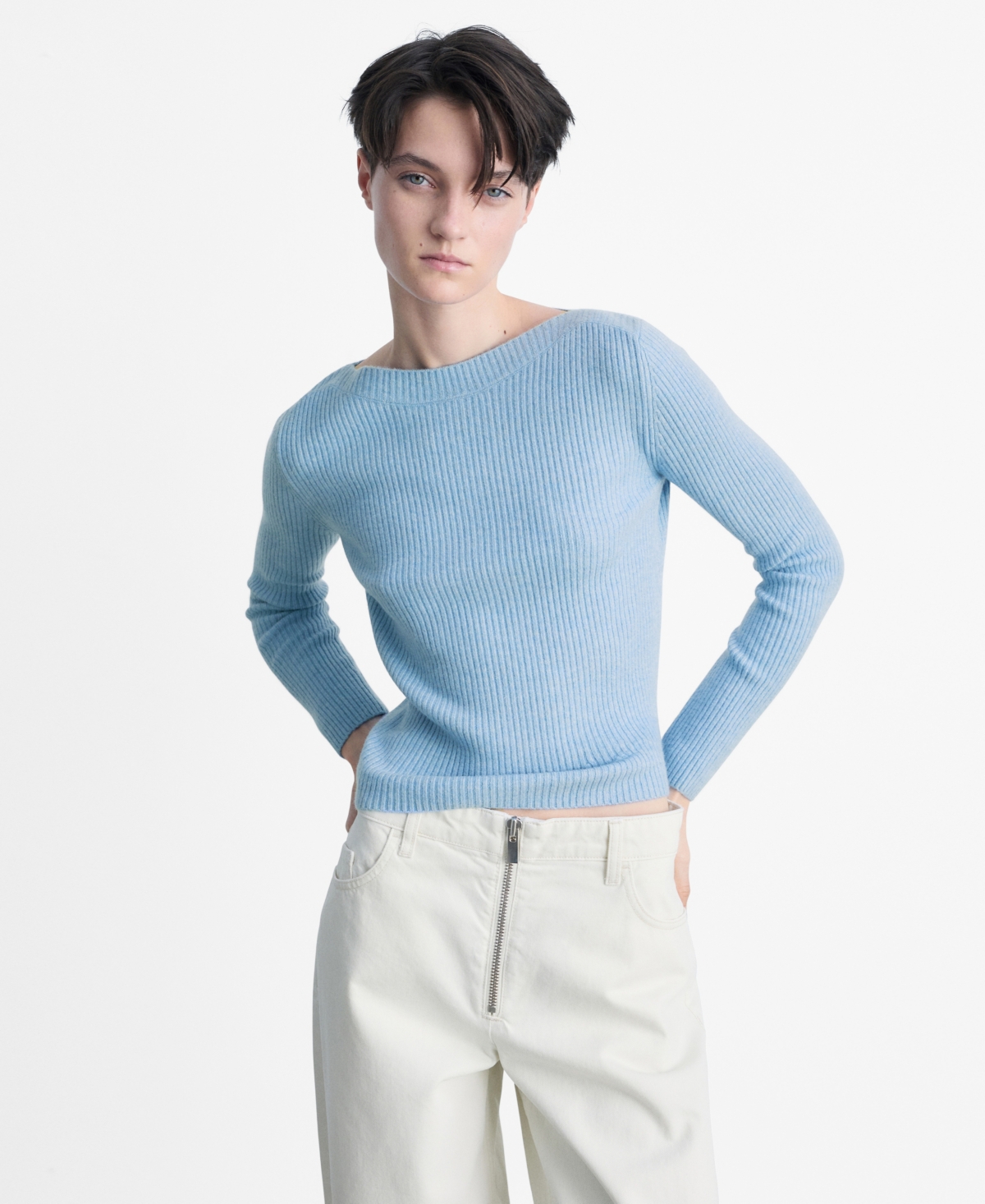 Shop Mango Women's Boat Neck Ribbed Sweater In Sky Blue