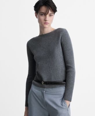 MANGO - Women's Boat Neck Ribbed Sweater