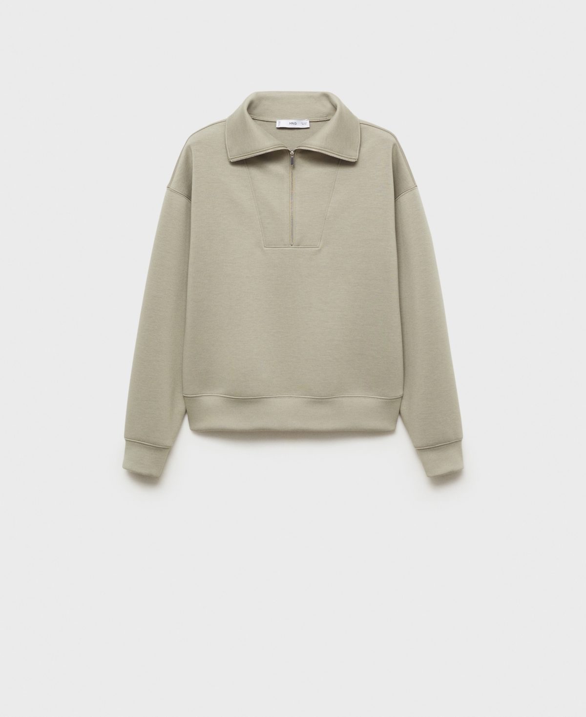 Mango Quarter Zip Sweatshirt In Khaki