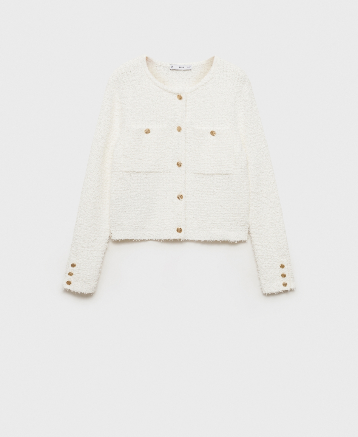 Shop Mango Women's Jewel Buttoned Tweed Sweater In Ecru