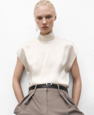 MANGO - Women's High Neck Silk Blouse