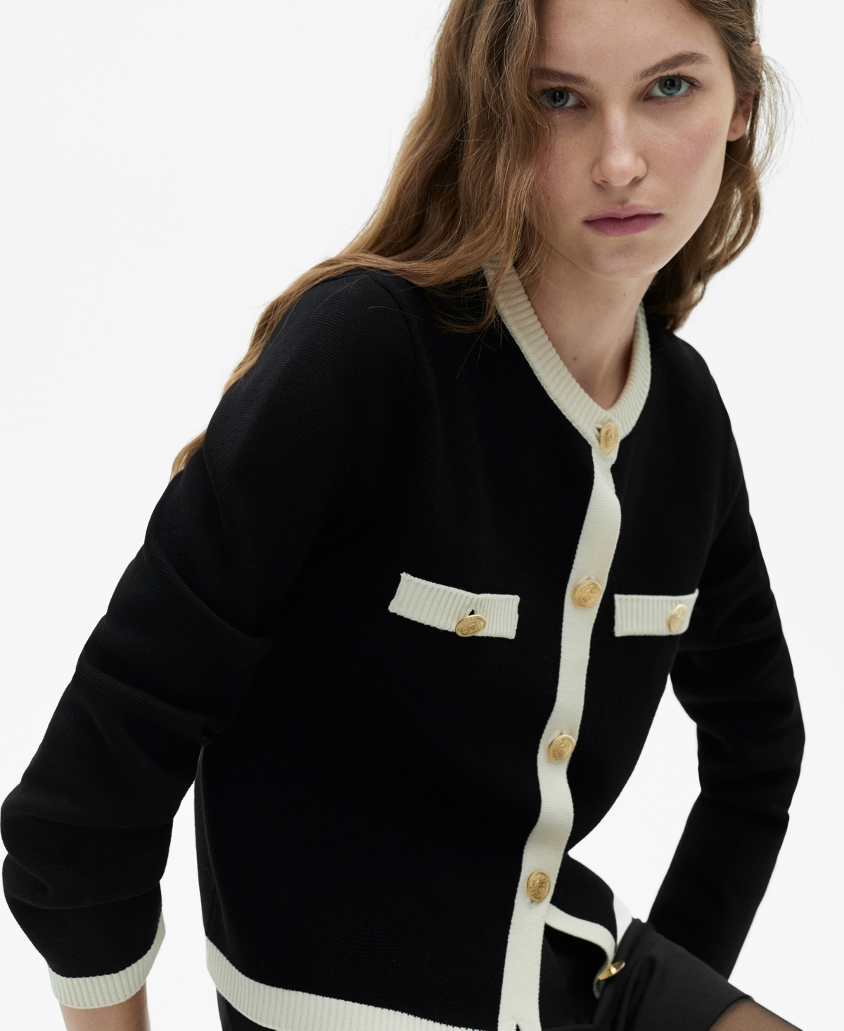Mango Knitted Buttoned Jacket Black In Black