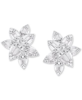 Diamond Round & Baguette Flower Earrings (1-1/2 ct. t.w.) in 14k White Gold