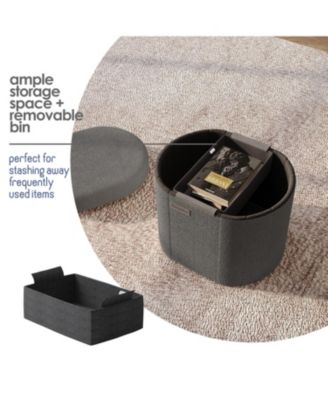 Ovel Boucle Ottoman Storage Bench – Modern Foot wood Stool, Makeup Vanity Stool, Perfect for Living Room & Bedroom Decor