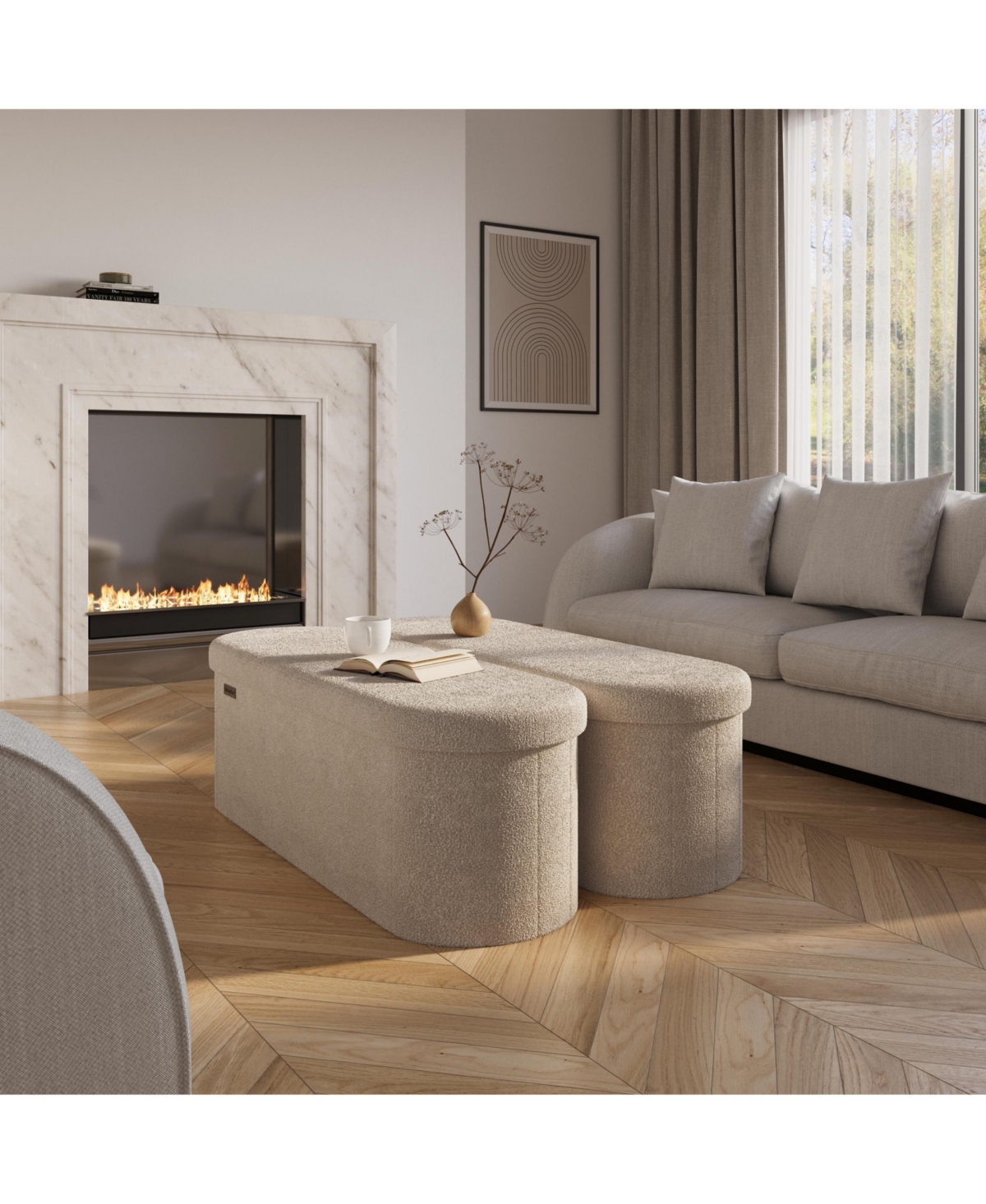 Ovel Boucle Ottoman Storage Bench – Modern Foot Stool