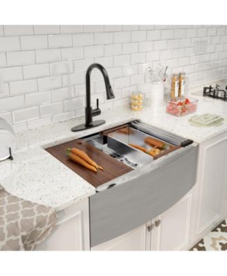 33" L x 22" W Farmhouse Stainless Steel Kitchen Sink with Faucet Included