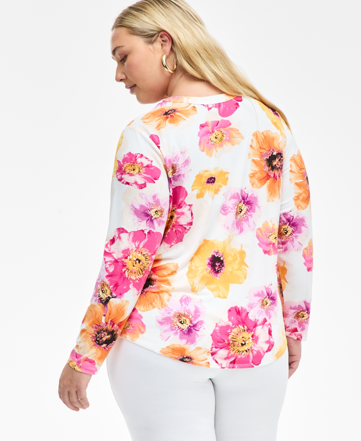 Inc International Concepts Inc Plus Size Printed Split-neck Top, Exclusively At Macy's