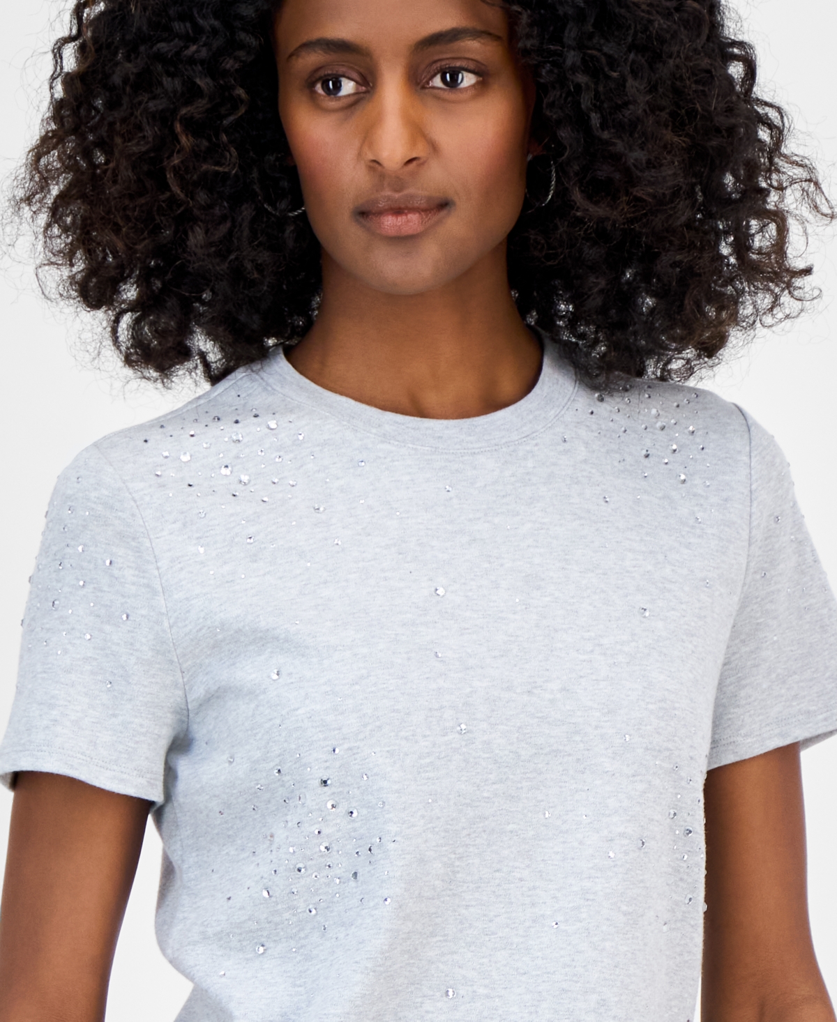 Inc International Concepts Women's Cotton Embellished T-shirt, Exclusively At Macy's In White