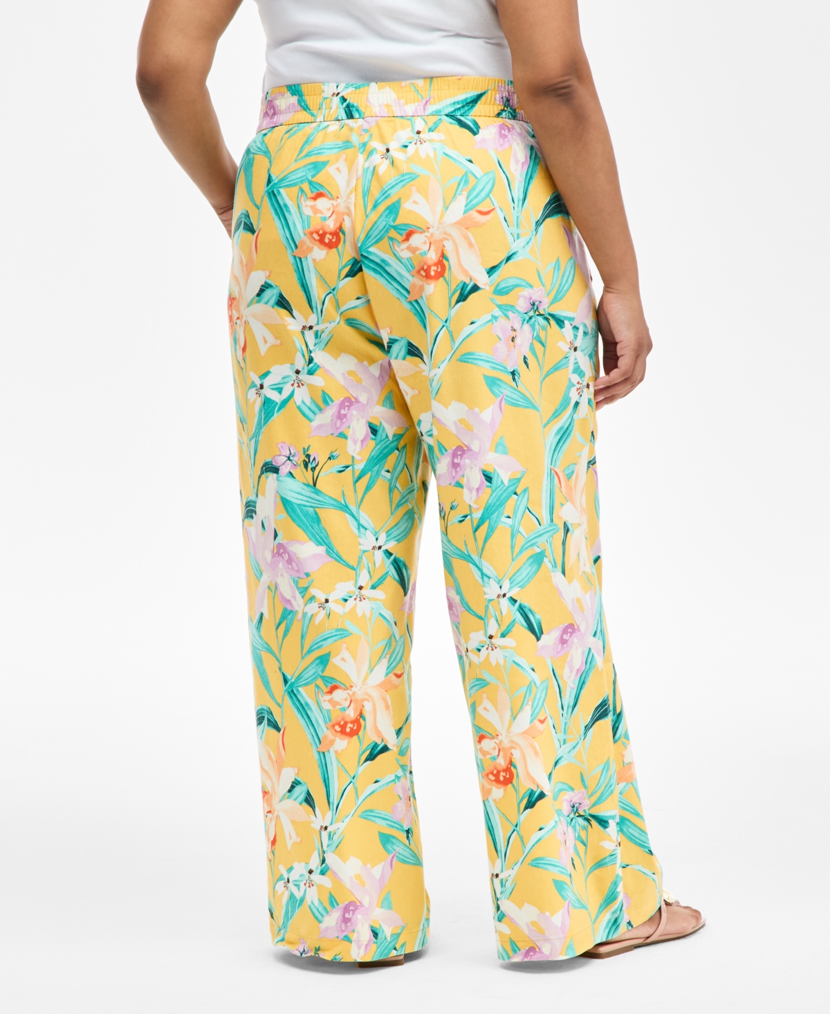 Inc International Concepts Plus Size Printed Pull-on Wide-leg Pants, Exclusively At Macy's In Plia Garden