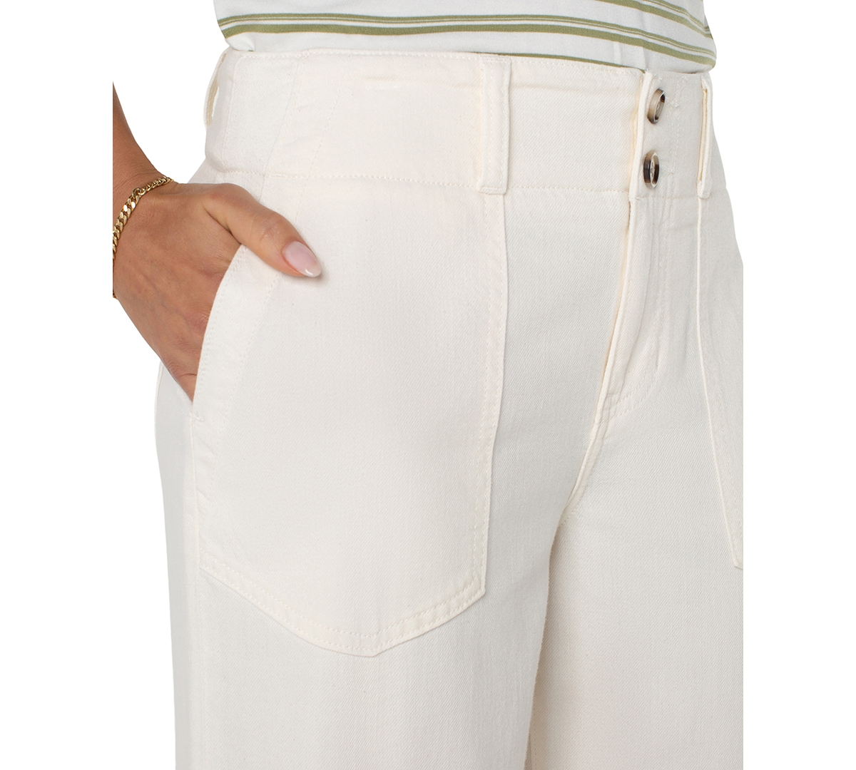 Liverpool Los Angeles Petite Hannah Utility-detail Flare-leg Pants In Whipped Cream