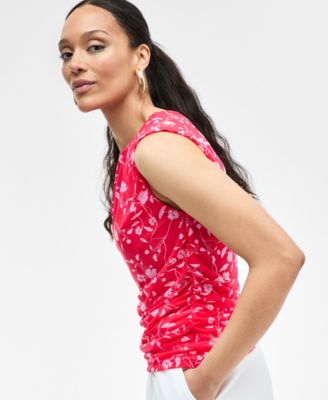 Women's Printed Ruched Mesh Top, Exclusively at Macy's 
