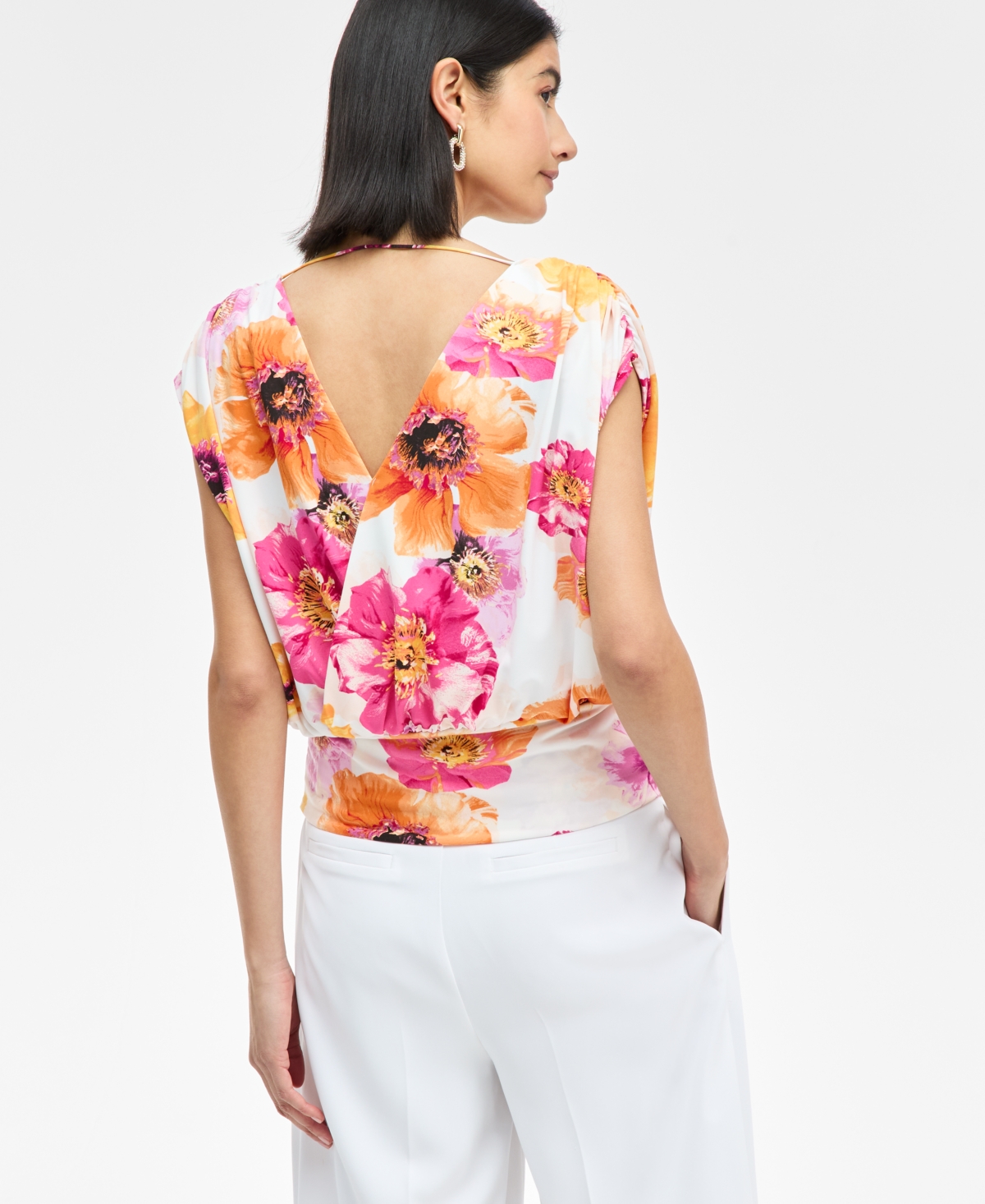 Inc International Concepts Women's Floral-print Ruched Top, Exclusively At Macy's In Multi