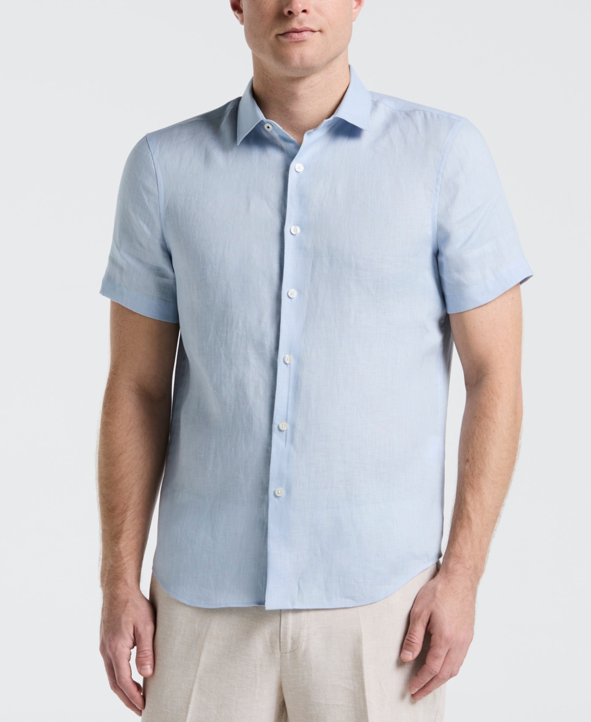 Men's Solid Linen Shirt - Blue Mirage