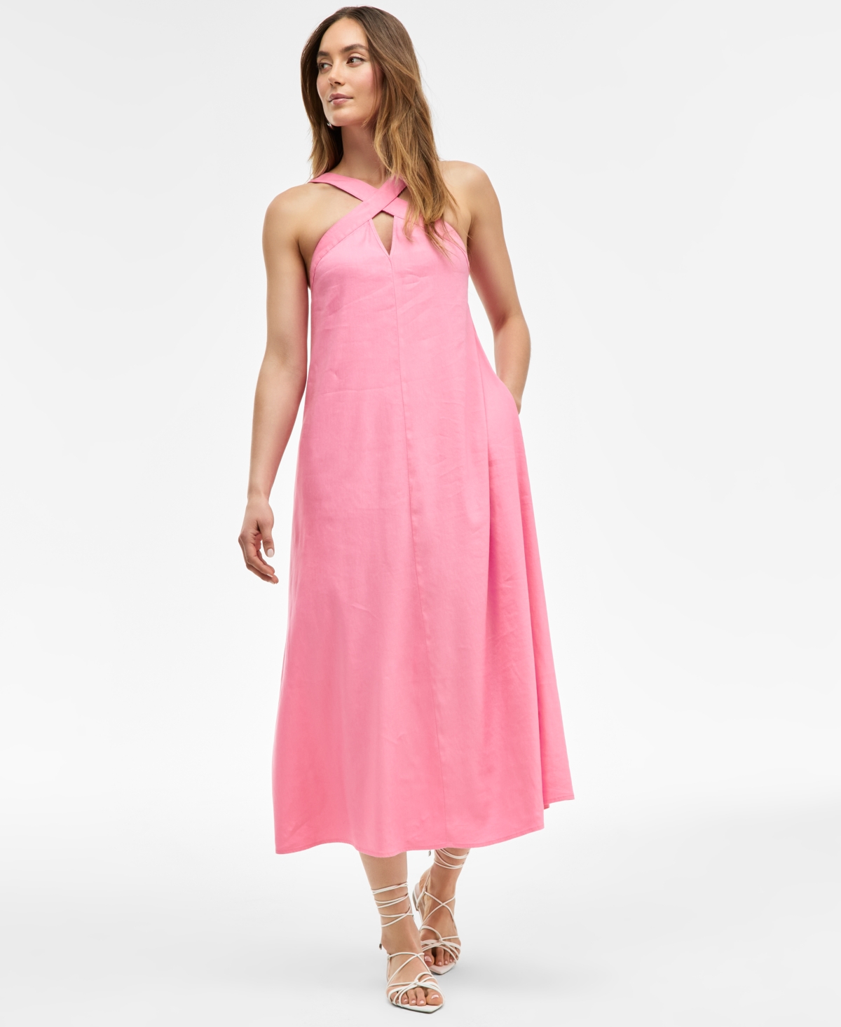 Women's Linen-Blend Halter Midi Dress, Exclusively at Macy's - Nectarine