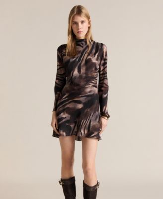 MANGO - Women's Short Satin Animal Print Dress