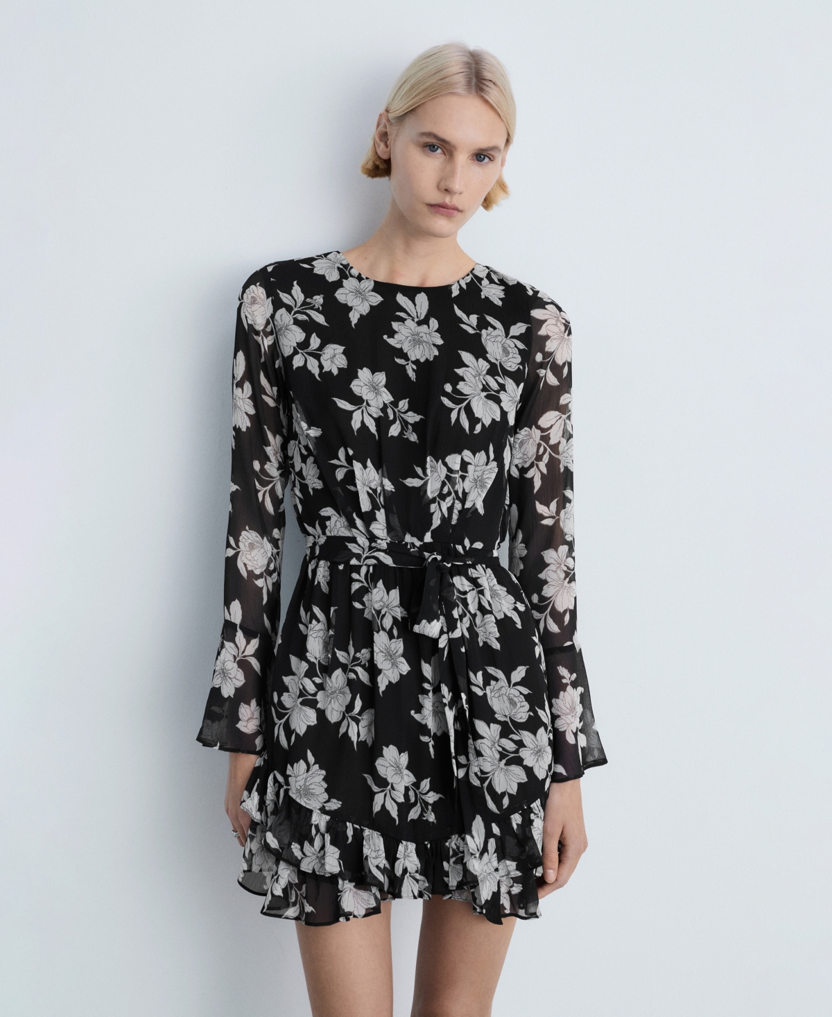 Shop Mango Women's Ruffled Floral Print Dress In Black