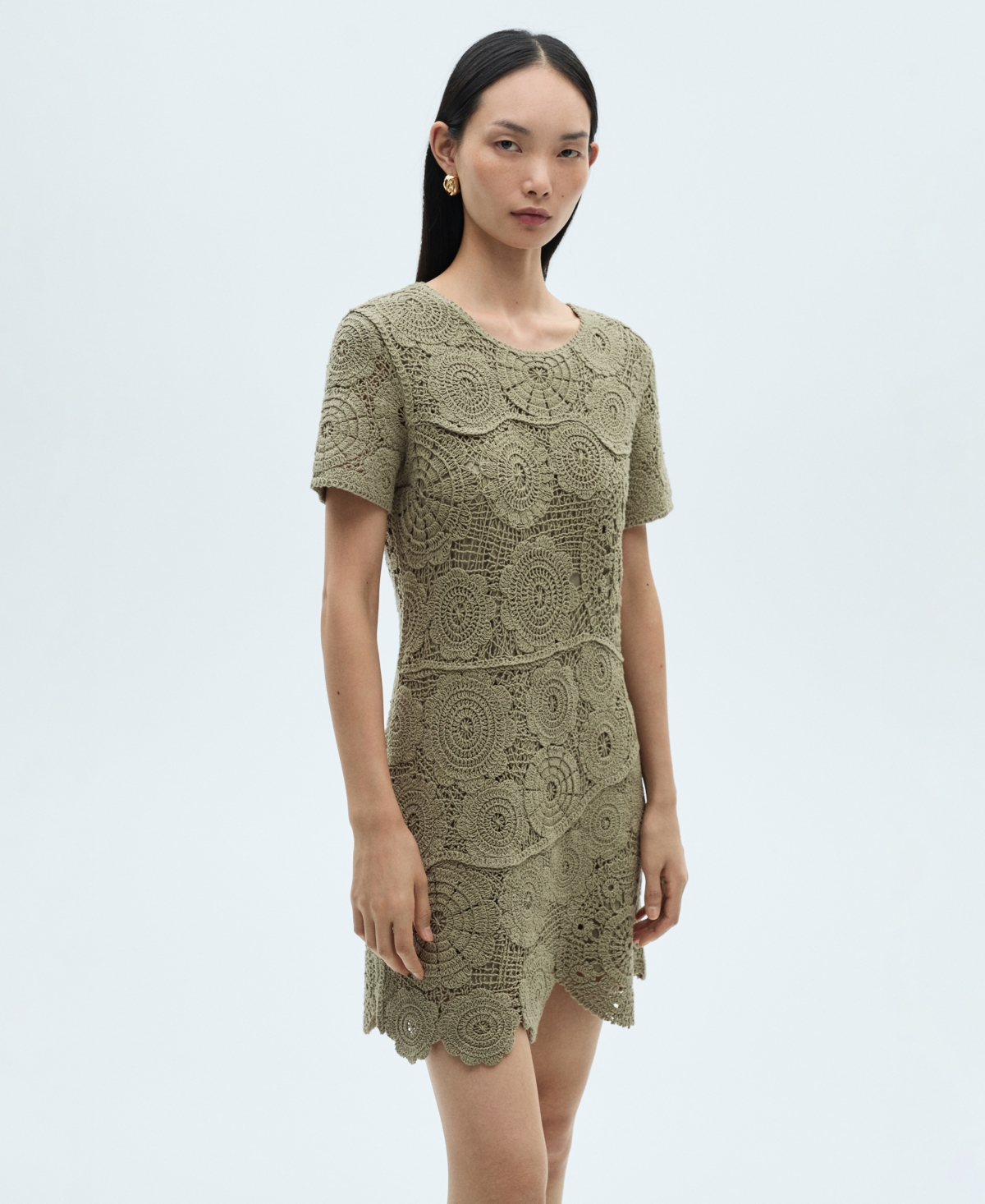 Shop Mango Women's Crochet Knitted Dress In Khaki