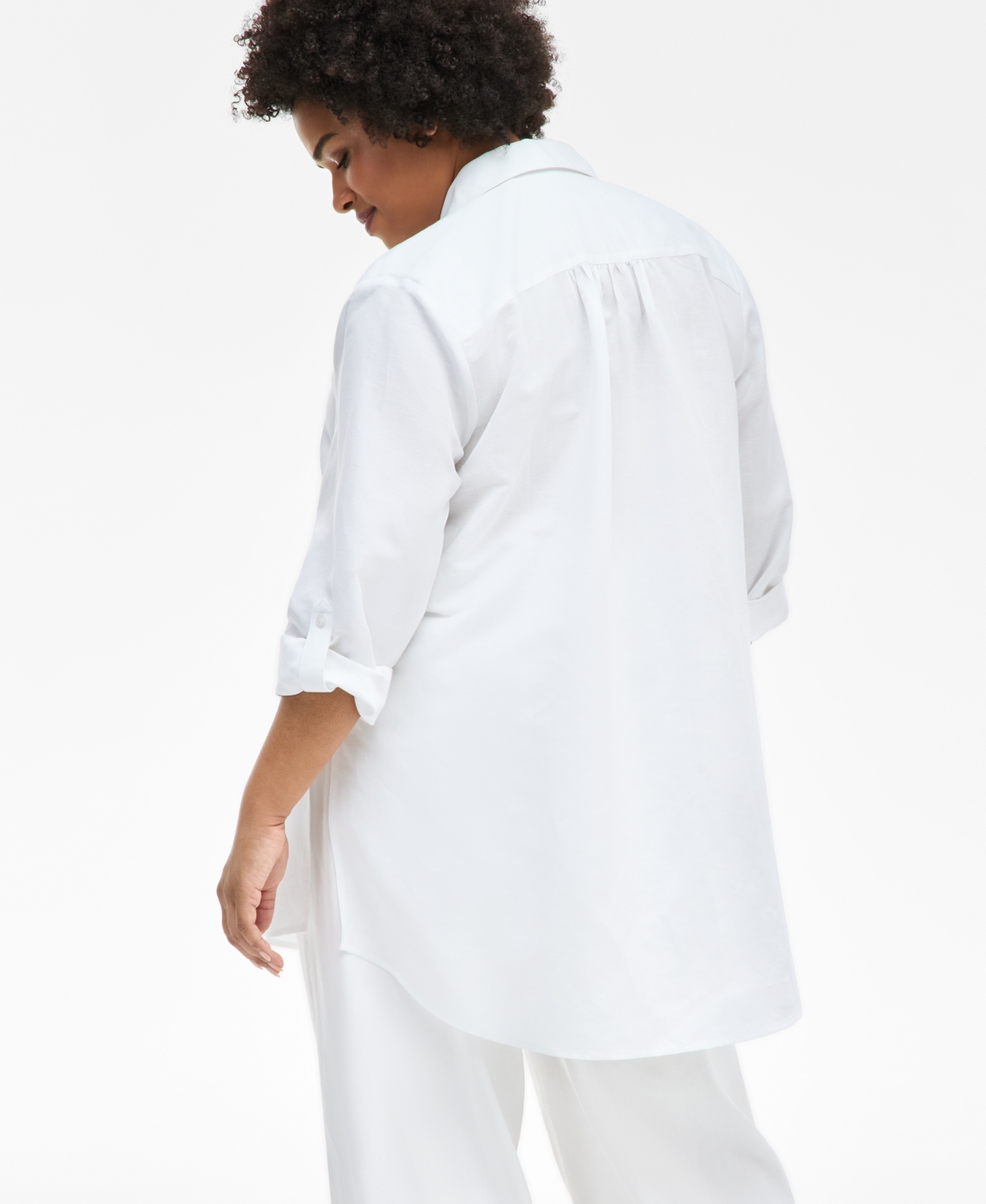 Inc International Concepts Plus Size Linen-blend Tunic, Exclusively At Macy's In Bright White