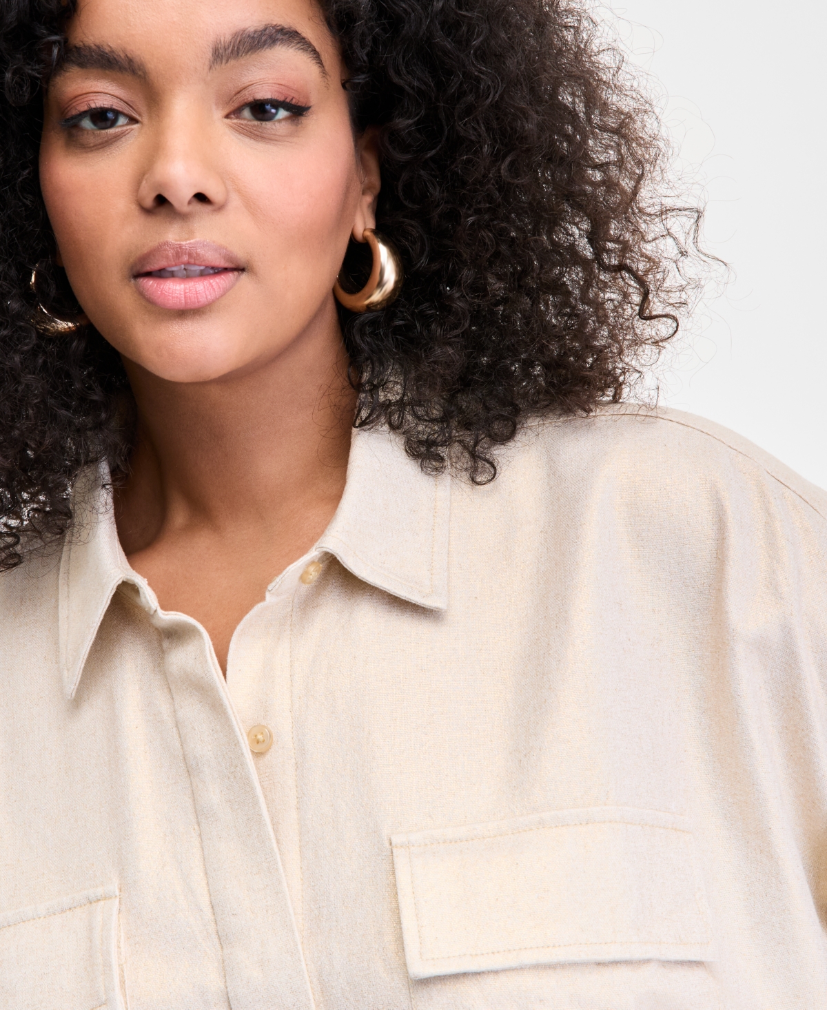 INC INTERNATIONAL CONCEPTS PLUS SIZE HIDDEN-PLACKET POCKET SHIRT, EXCLUSIVELY AT MACY'S 