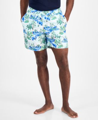 Men's Aloha Tropical Print Drawstring 7" Swim Trunks, Exclusively at Macy's