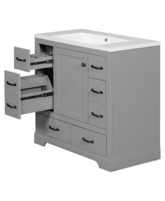 36" Bathroom Vanity with Sink Combo, Six Drawers, Multi-Functional Drawer Divider, Adjustable Shelf