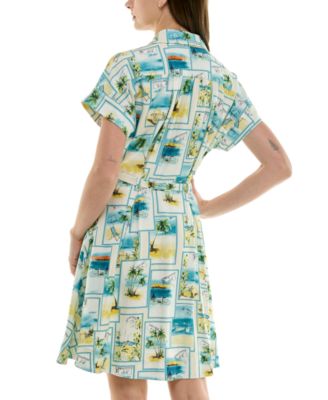 Petite Printed Short-Sleeve Belted Shirtdress