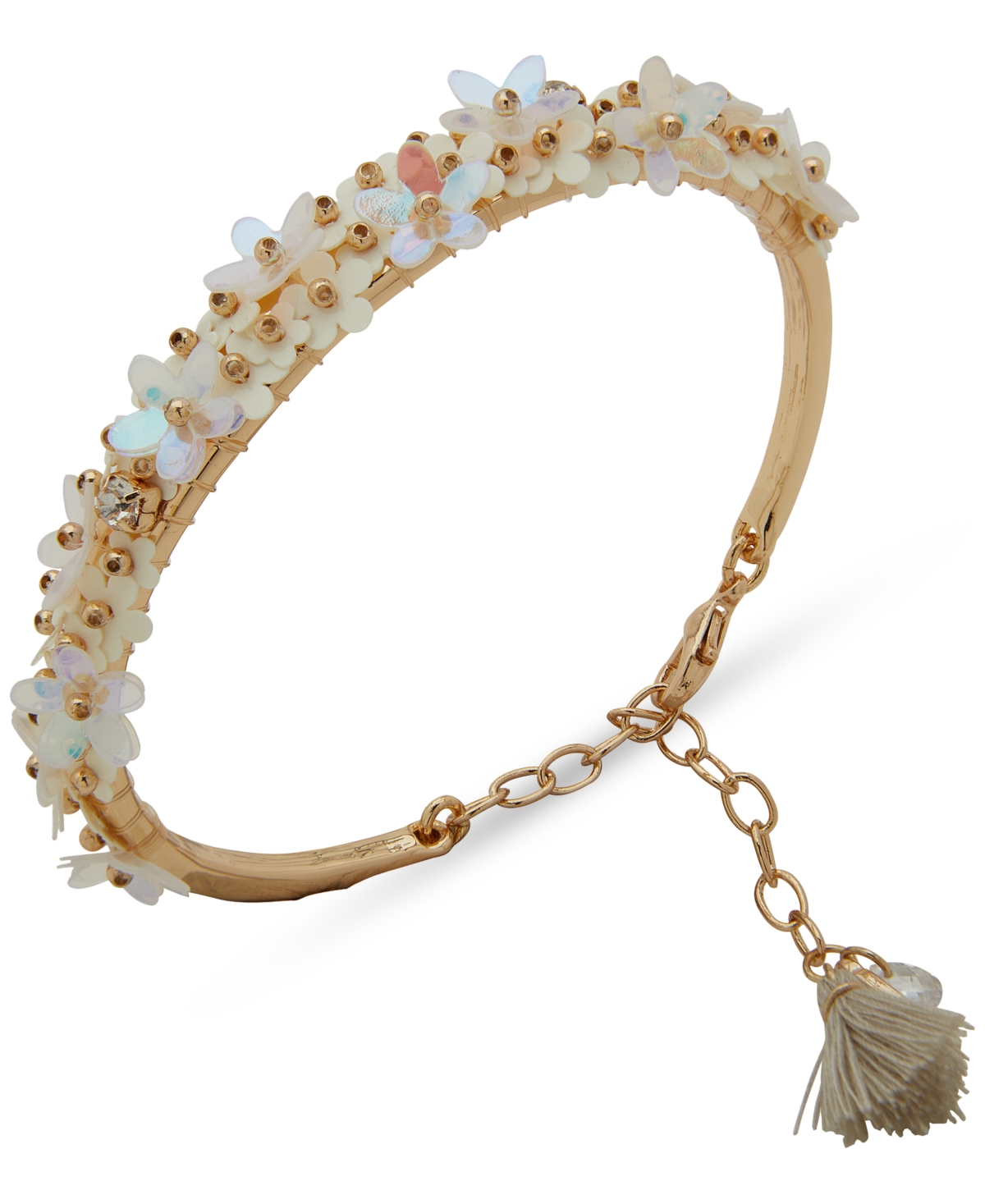 Gold-Tone Crystal & Flower Cluster Cuff Bracelet - Silver