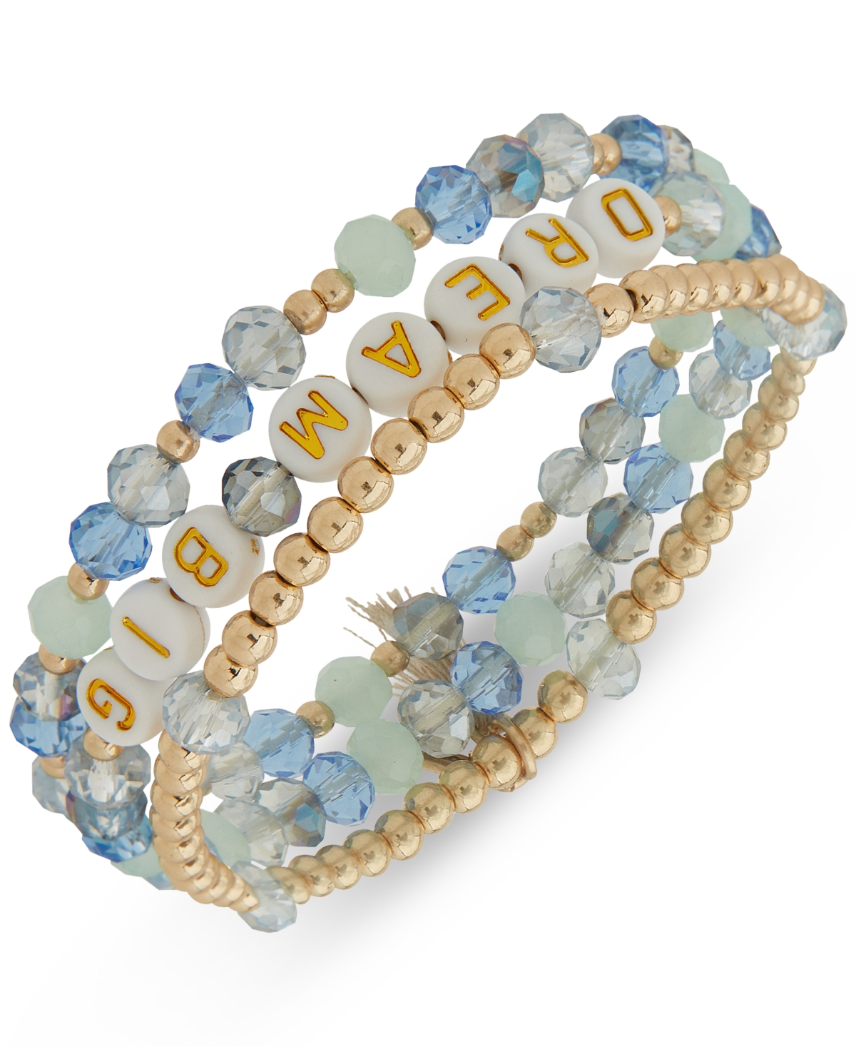 Lonna & Lilly Gold-tone 3-pc. Inspirational Words Set Bead Stretch Bracelet In Blue,dream Big