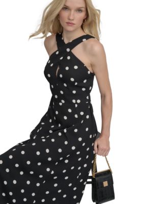DKNY Women's Polka-Dot Crisscross Halter Midi Dress