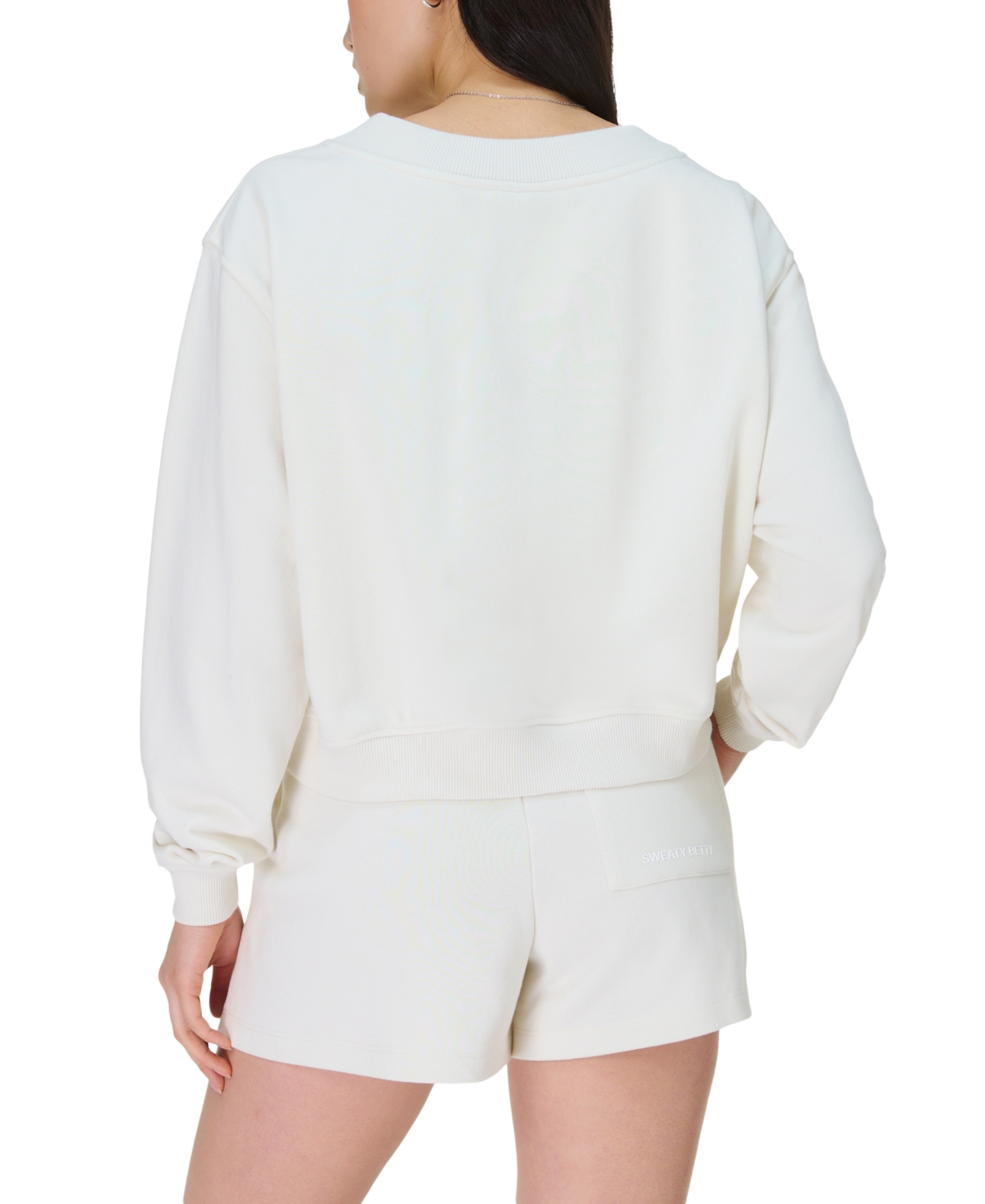 Sweaty Betty Revive Crop V Neck Sweatshirt In Lily White