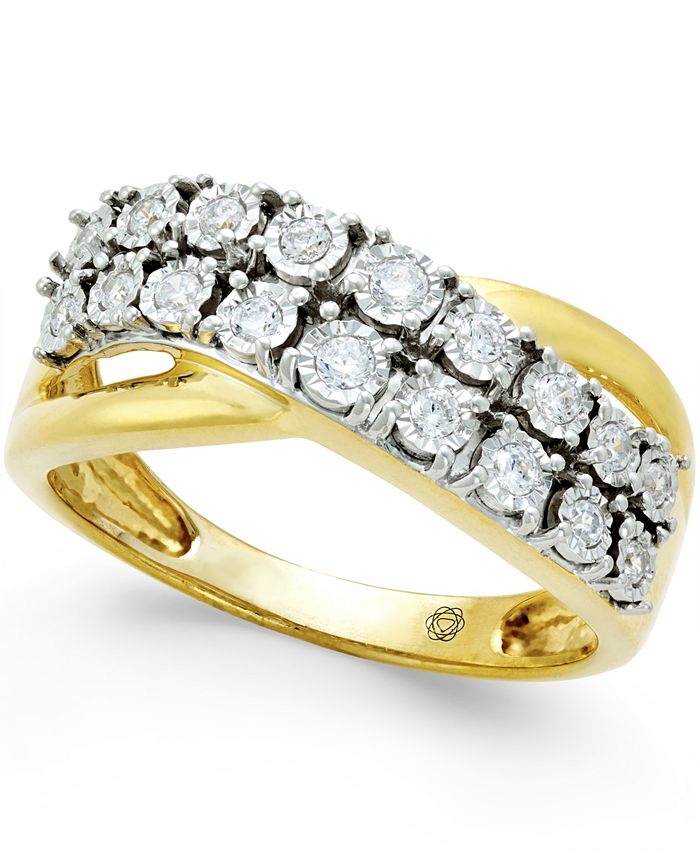 Macy's - Diamond Two-Row Crossover Ring (1/4 ct. t.w.) in 10k White or Yellow Gold
