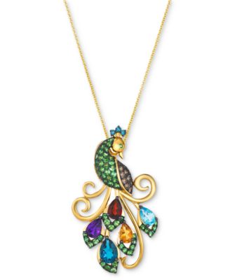 Le Vian - Multi-Gemstone (3-1/5 ct. t.w.) & Chocolate Diamond (1/4 ct. t.w.) Peacock 20" Pendant Necklace in 14k Gold