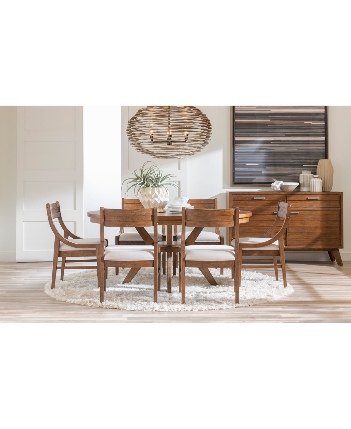 Macy's Greystone Ii 7-pc. Dining Set (round Table & 6 Chairs) In Brown