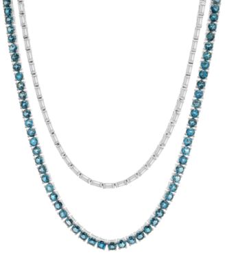 Macy's - London Blue Topaz (32-5/8 ct. t.w.) & White Topaz (9-7/8 ct. t.w.) 16" Layered Tennis Necklace in Sterling Silver
